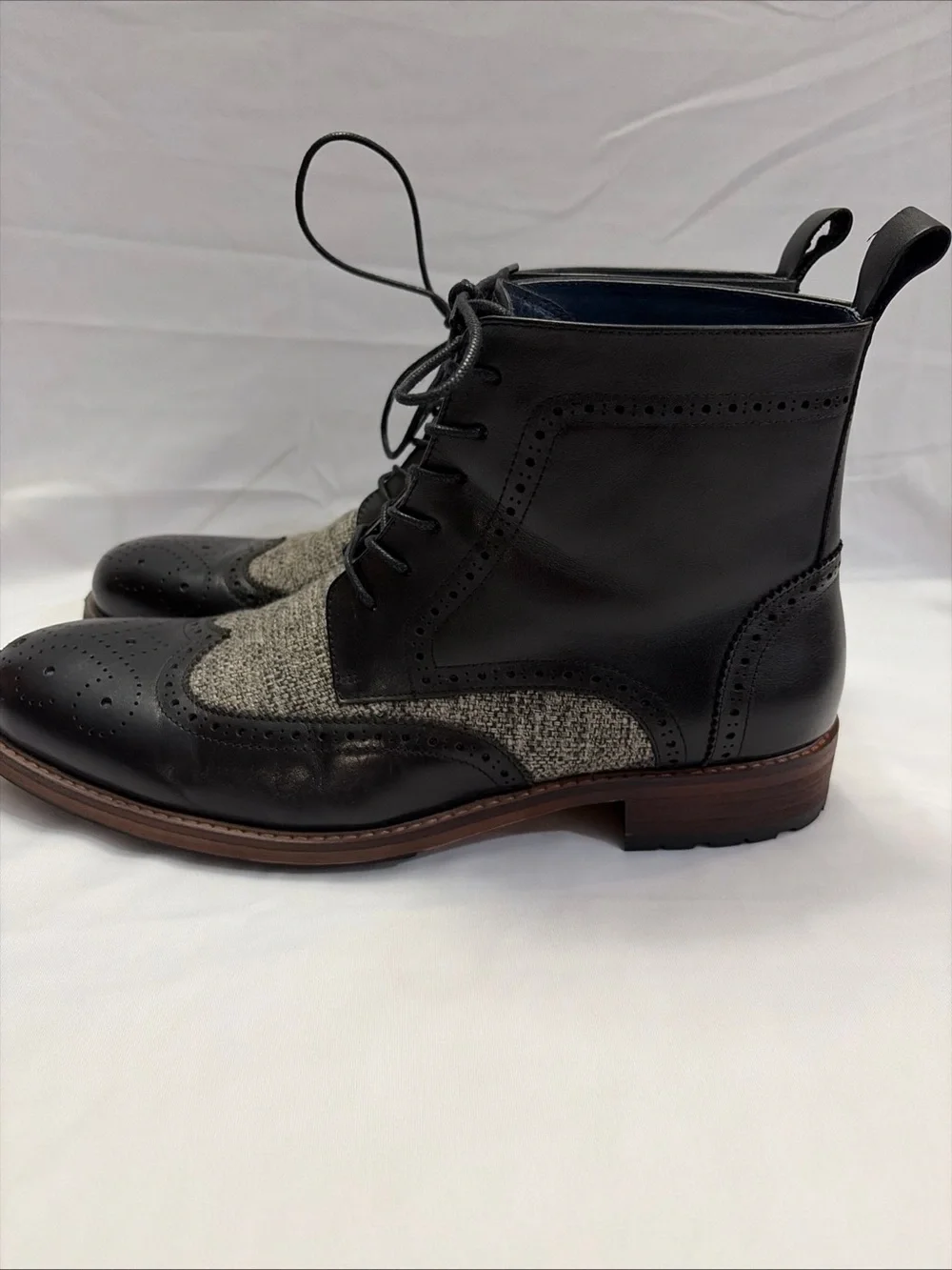 Men's Black Leather & Gray Textile Chukka Wingtip Boots